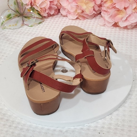 Lucky Brand Leather Cognac Strappy Sandals 7M - Picture 3 of 10